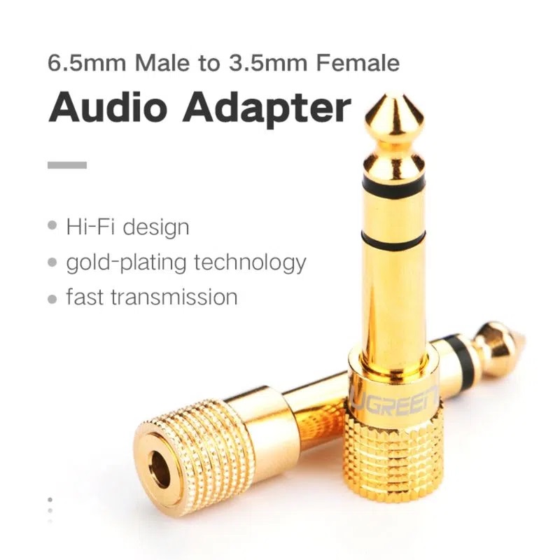 ADAPTADOR GOLD ESTEREO JACK 3.5MM H/M JACK 6.3MM UGREEN 20503 - 3