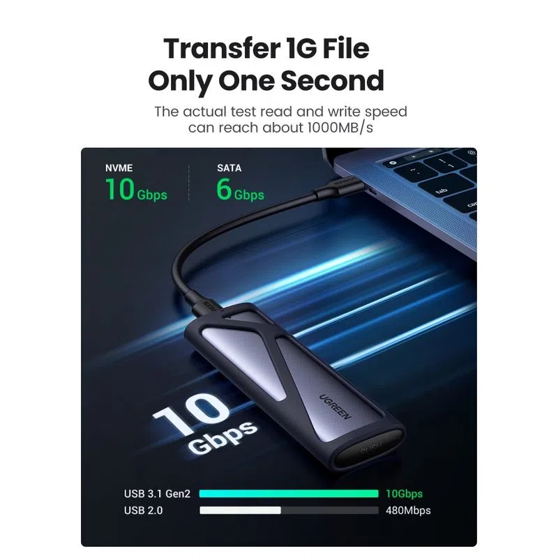 COFRE 3.0 DISCO DURO M.2 NVME (10GPS) + CABLE USB-C/USB-C ALUMINIO UGREEN CM400 - 4