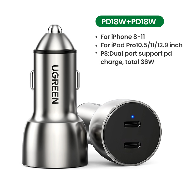 CARGADOR AUTOMOVIL 2USB-C CARGA RAPIDA 40W MAX ALUMINIO UGREEN CD213 - 3