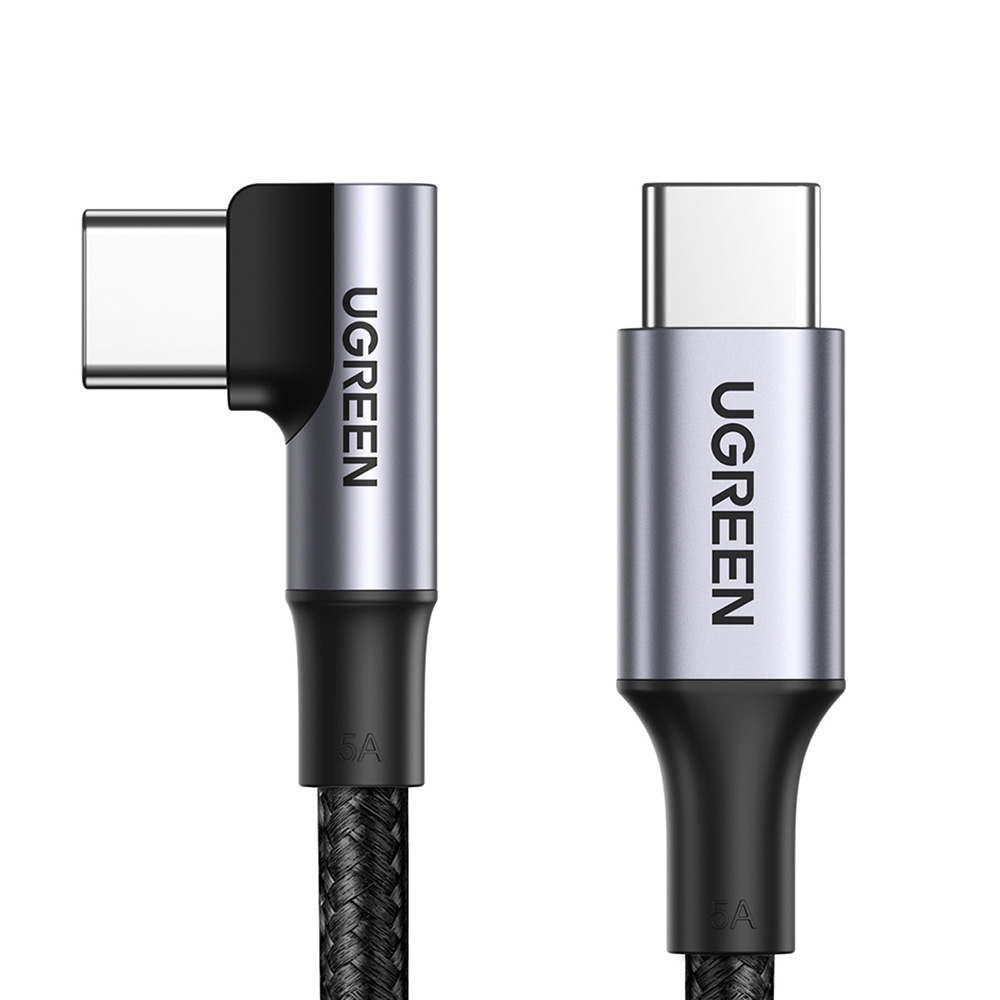 CABLE CURVO USB-C A USB-C PD 5A MÁX. REFORZADO CON NAILON TRENZADO 3 METROS NEGRO UGREEN US334 - 2