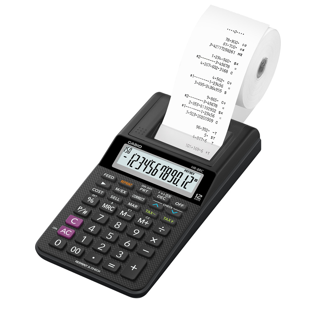 CALCULADORA CASIO HR-8RC-BK-DC SUMADORA CON IMPRESIÓN NEGRO - 1
