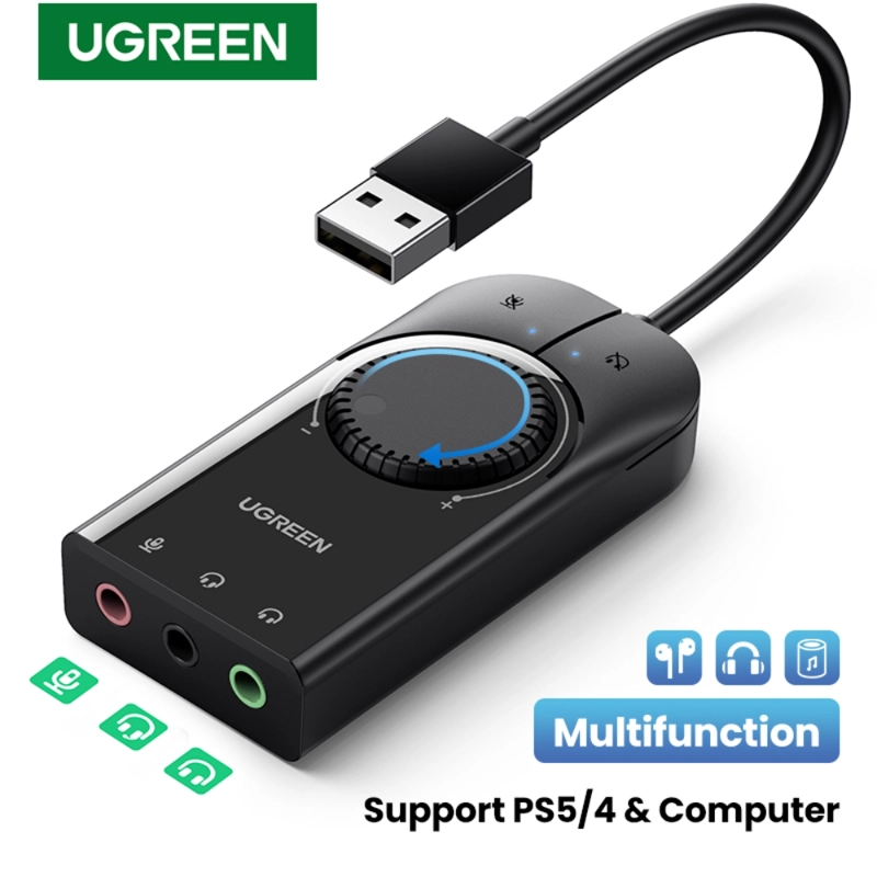TARJETA SONIDO UGREEN EXTERNA 2.0 USB-A CON 2 JACKS 3.5MM ESTÉREO + MICRÓFONO + CONTROLES CM129 - 3