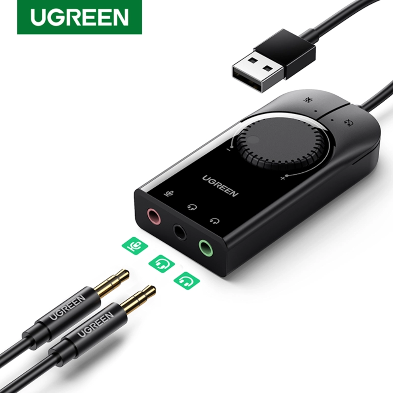 TARJETA SONIDO UGREEN EXTERNA 2.0 USB-A CON 2 JACKS 3.5MM ESTÉREO + MICRÓFONO + CONTROLES CM129 - 4