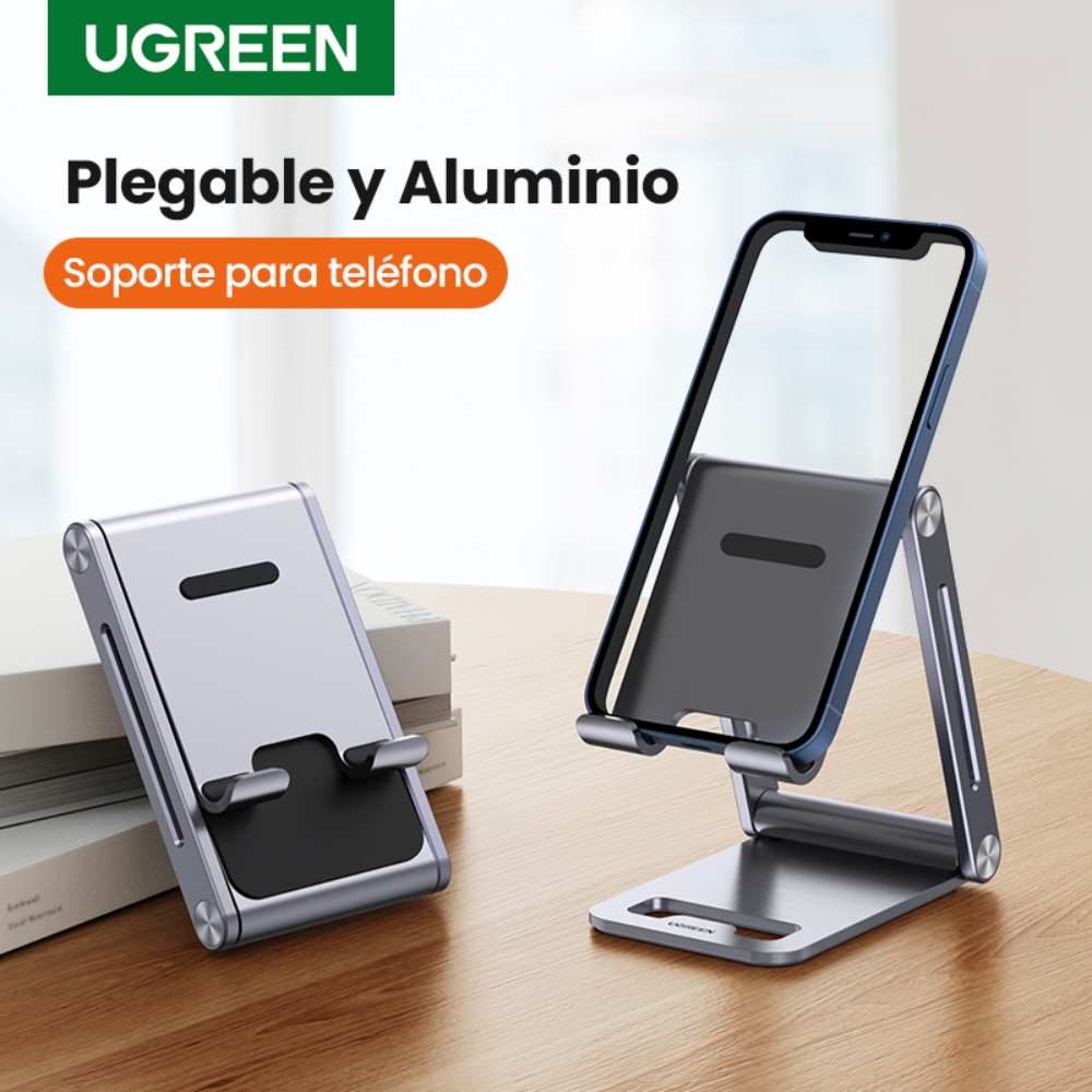 BASE DE ESCRITORIO PARA CELULAR DOBLE INCLINACION AJUSTABLE ALUMINIO SILVER UGREEN LP263 - 2