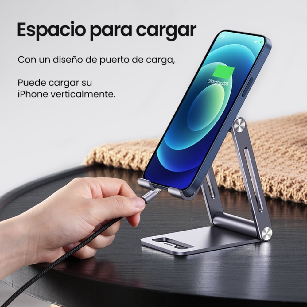 BASE DE ESCRITORIO PARA CELULAR DOBLE INCLINACION AJUSTABLE ALUMINIO SILVER UGREEN LP263 - 3