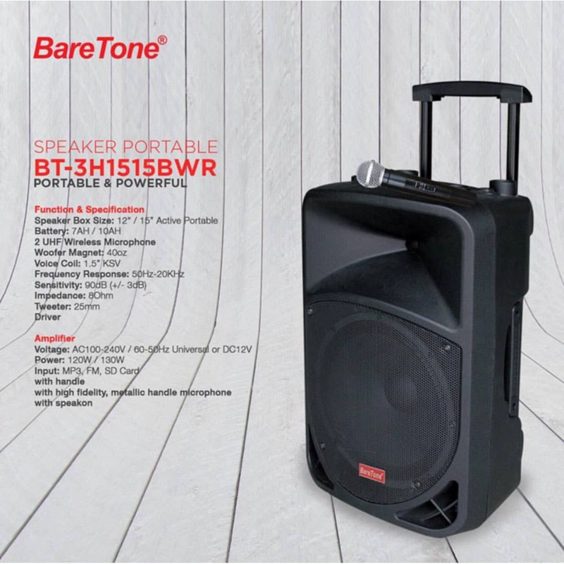 BAFLE BLUETOOTH BARETONE BT3H1515BWR ACTIVO 15P - 4