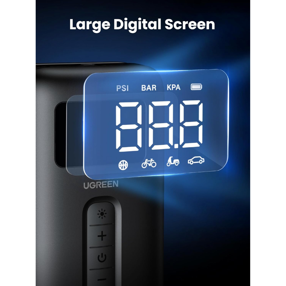 INFLADOR RECARGABLE PORTABLE 150PSI MAX NEGRO UGREEN CD259 - 4