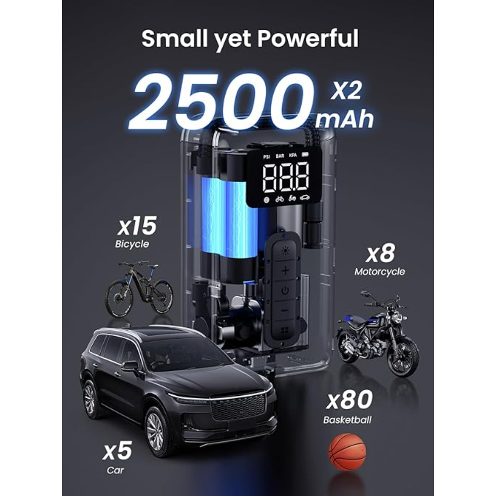 INFLADOR RECARGABLE PORTABLE 150PSI MAX NEGRO UGREEN CD259 - 5