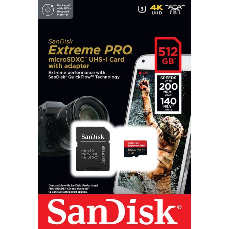 TARJETA MICROSD 512GB EXTREME PRO UHS-I U3 A2 ADAPTADOR SD - 1