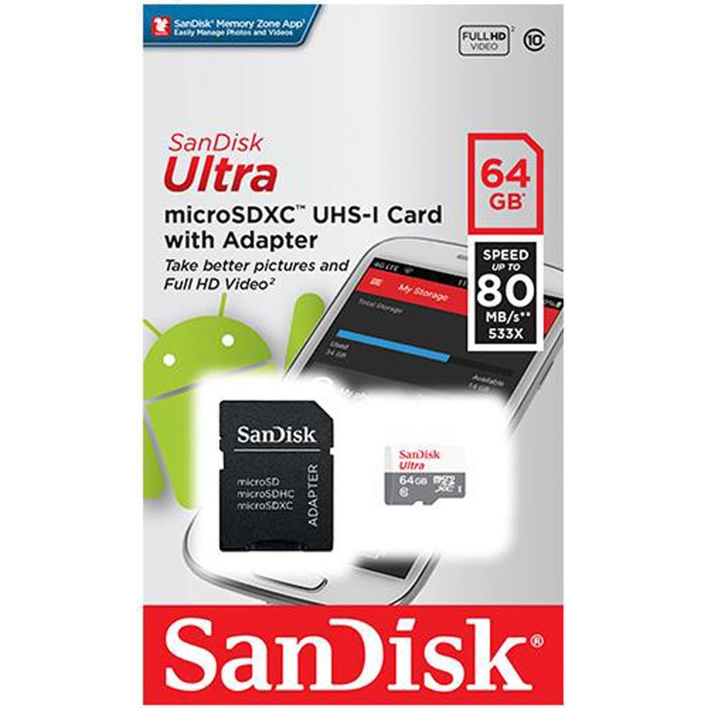 TARJETA MICROSD 64GB SANDISK ULTRA XC CLASE 10/ADAPTADOR SD