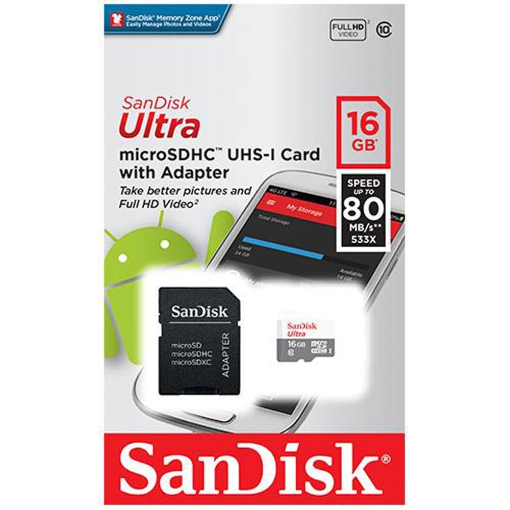 TARJETA MICROSD 16GB SANDISK ULTRA HC CLASE 10/ADAPTADOR SD - 1