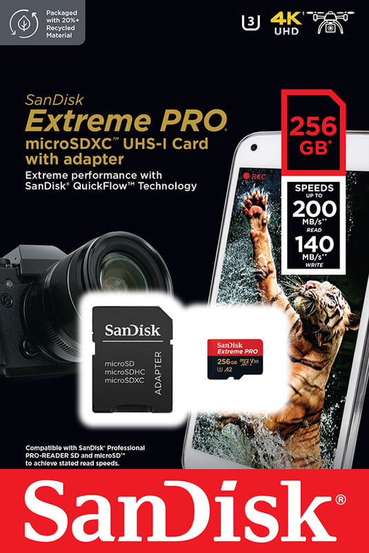 TARJETA MICROSD 256GB EXTREME PRO UHS-I U3 A2 ADAPTADOR SD - 1