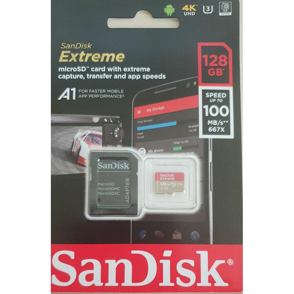 TARJETA MICROSD 128GB SANDISK EXTREME UHS-I U3 A2 (MOBILE)