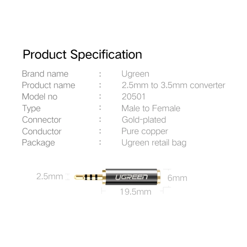 ADAPTADOR PLUG 25MM A JACK 35MM MH UGREEN - 3