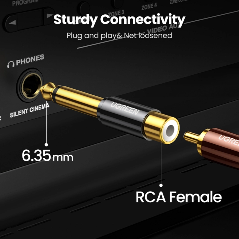 ADAPTADOR RCA H A PLUG 63MM MONO DORADO UGREEN - 2