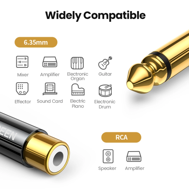 ADAPTADOR RCA H A PLUG 63MM MONO DORADO UGREEN - 3