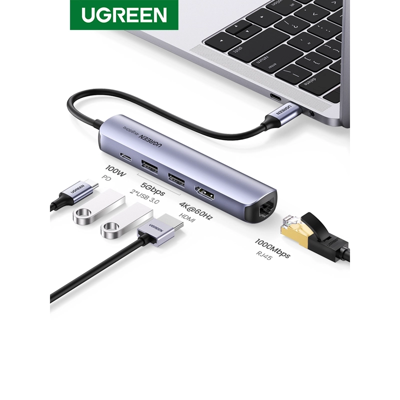 MULTIPUERTO USB-C HDMI+USB+RJ45 PD UGREEN - 1