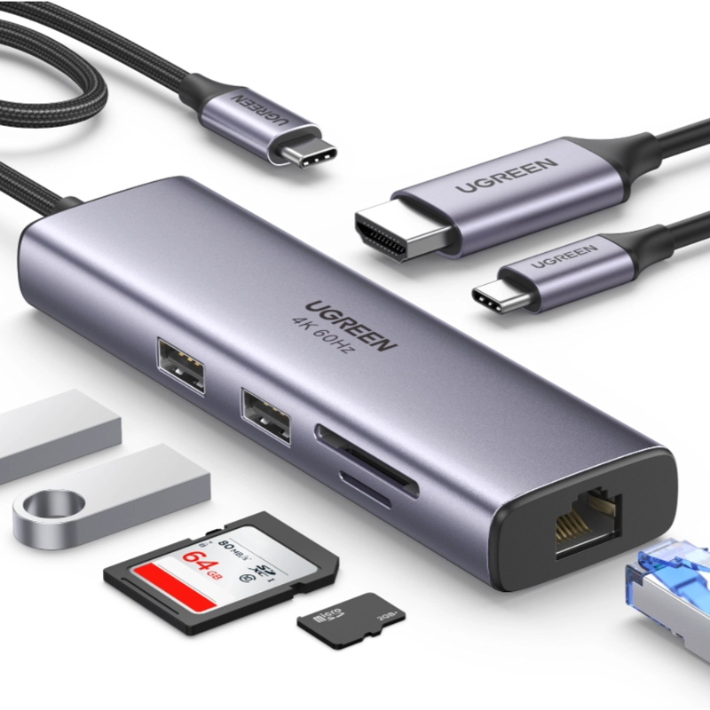 MULTIPUERTO USB-C HDMI+USB+SD+RJ45 UGREEN - 2