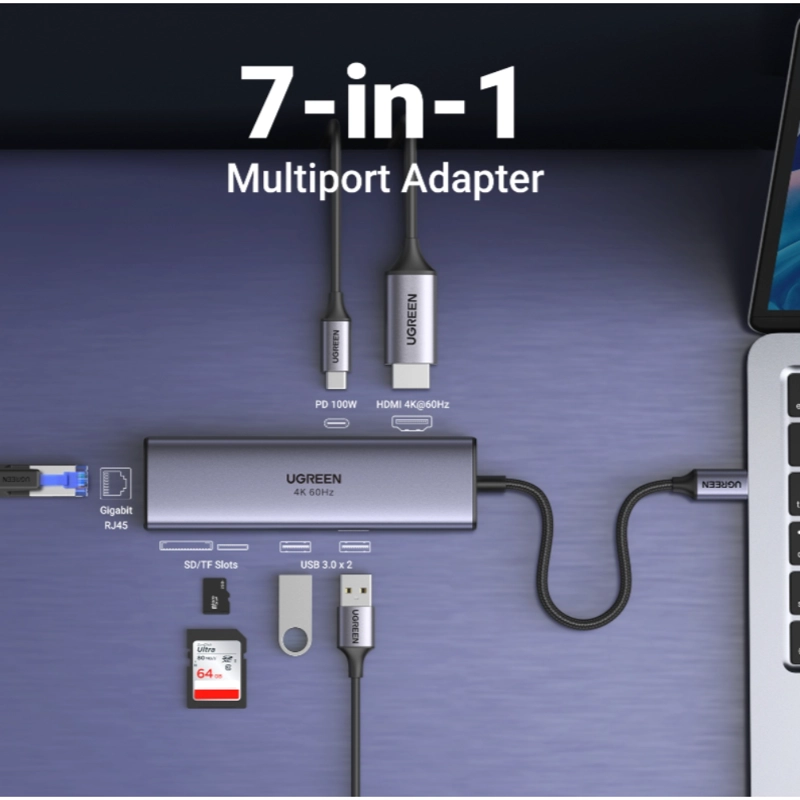 MULTIPUERTO USB-C HDMI+USB+SD+RJ45 UGREEN - 4