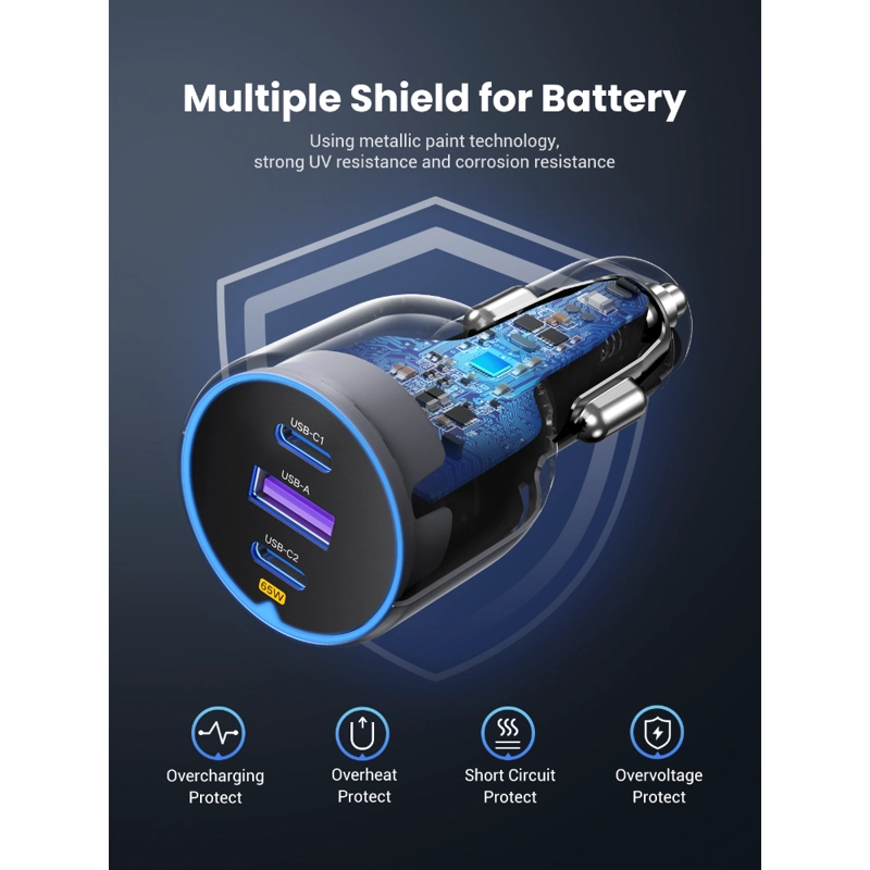 CARGADOR AUTO 2USB-C + USB-A 75W NEGRO UGREEN - 4