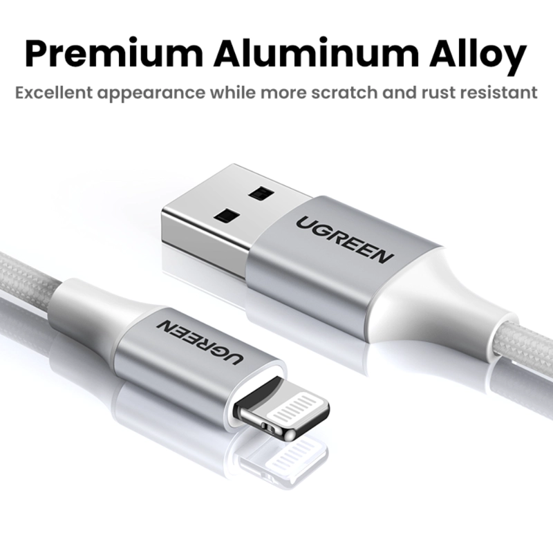 CABLE LIGHTNINGUSB-A 24A 2M MFI BLANCO UGREEN US199 - 3
