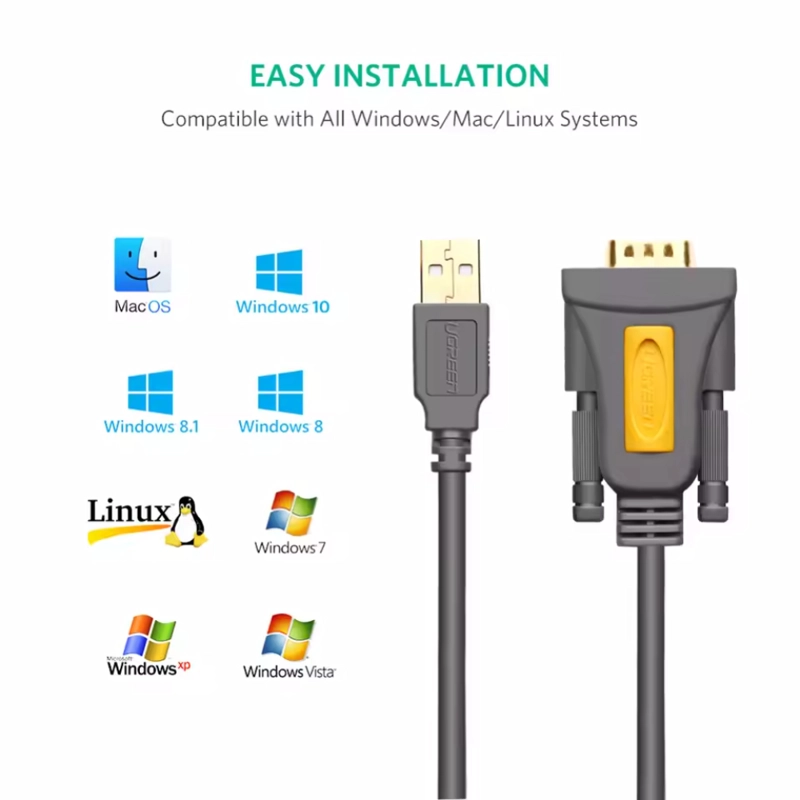 CABLE USB-A A DB9 RS232 MACHO SERIAL 2M UGREEN CR104 - 3