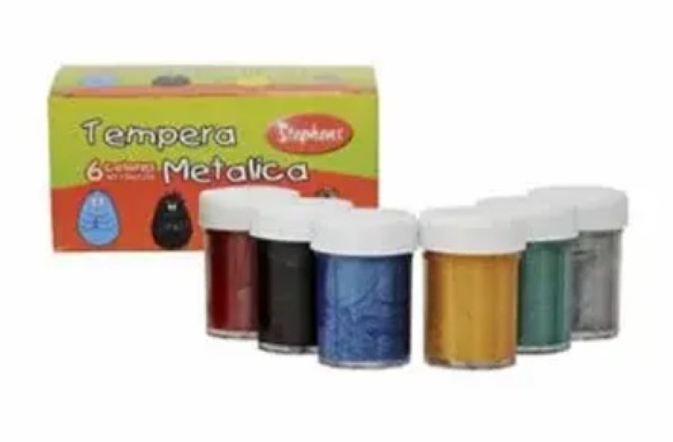 CAJA DE TEMPERA 6 COLORES METALICA - 1
