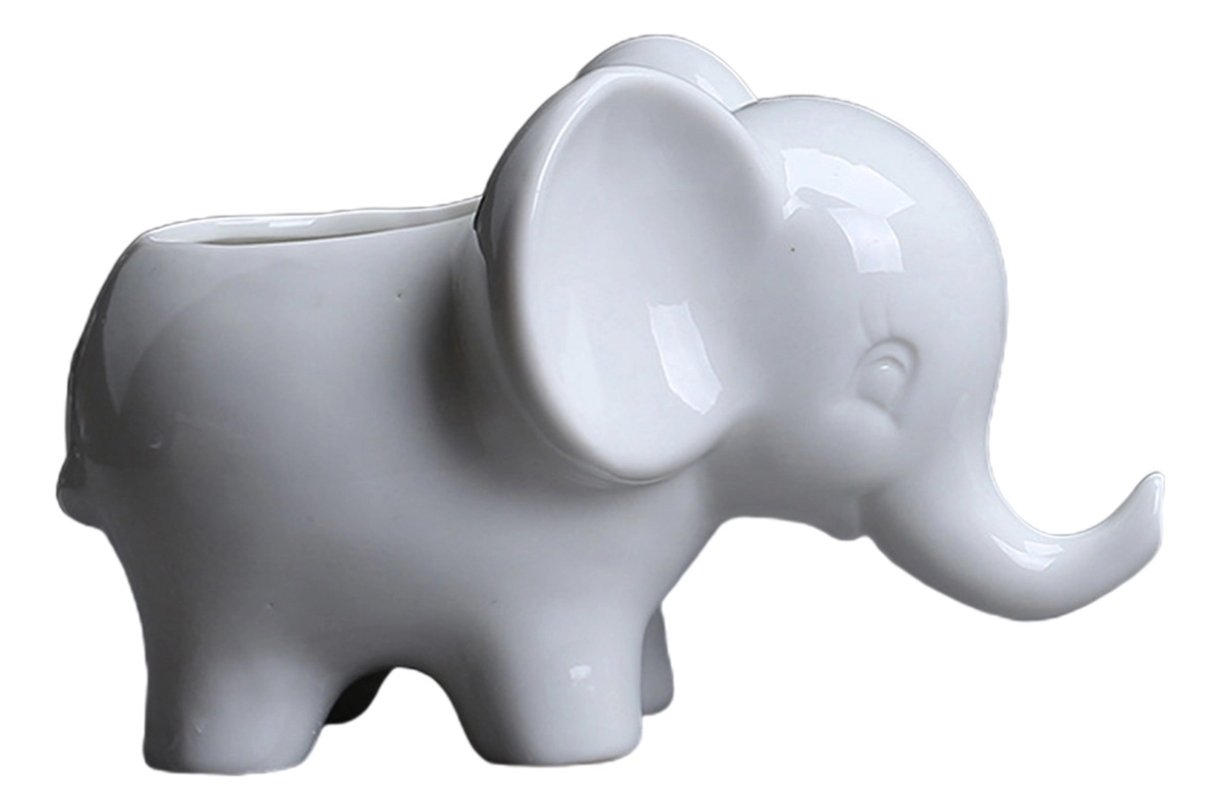 MACETERO DISEÑO DE ELEFANTE BLANCO CON PLANTA ARTIFICIAL - 1