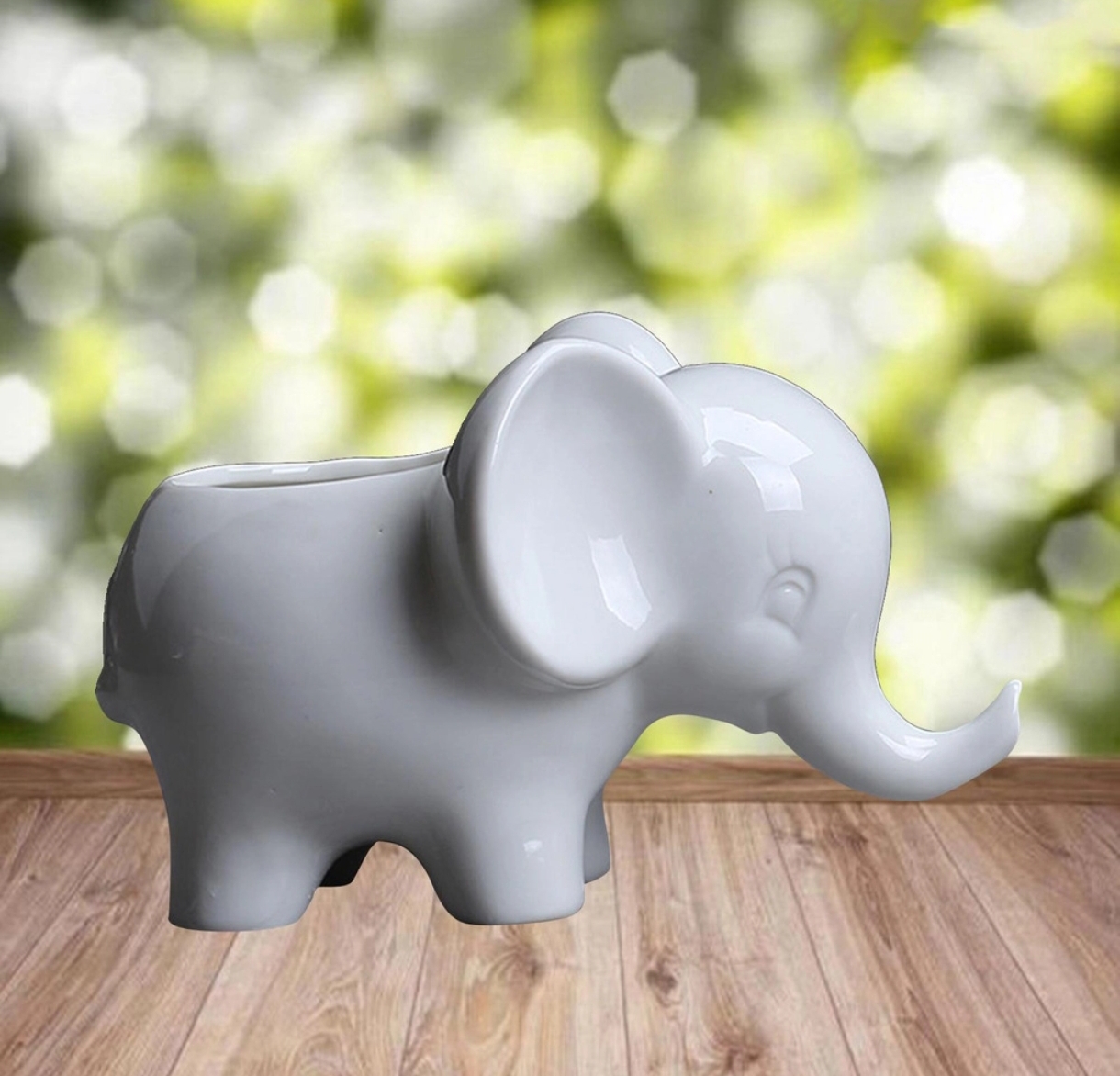 MACETERO DISEÑO DE ELEFANTE BLANCO CON PLANTA ARTIFICIAL - 3