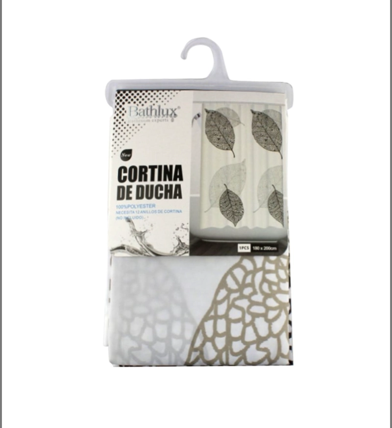 CORTIN DE DUCHA EN COLOR BLANCO DISEÑO DE HOJAS - 1