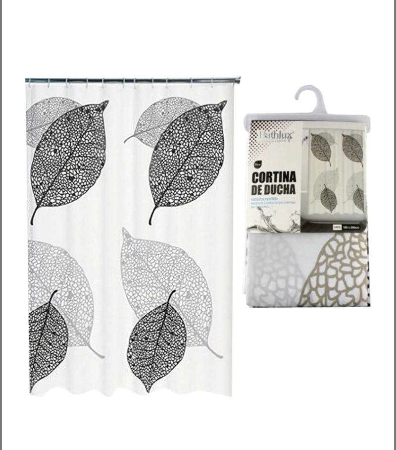 CORTIN DE DUCHA EN COLOR BLANCO DISEÑO DE HOJAS - 2