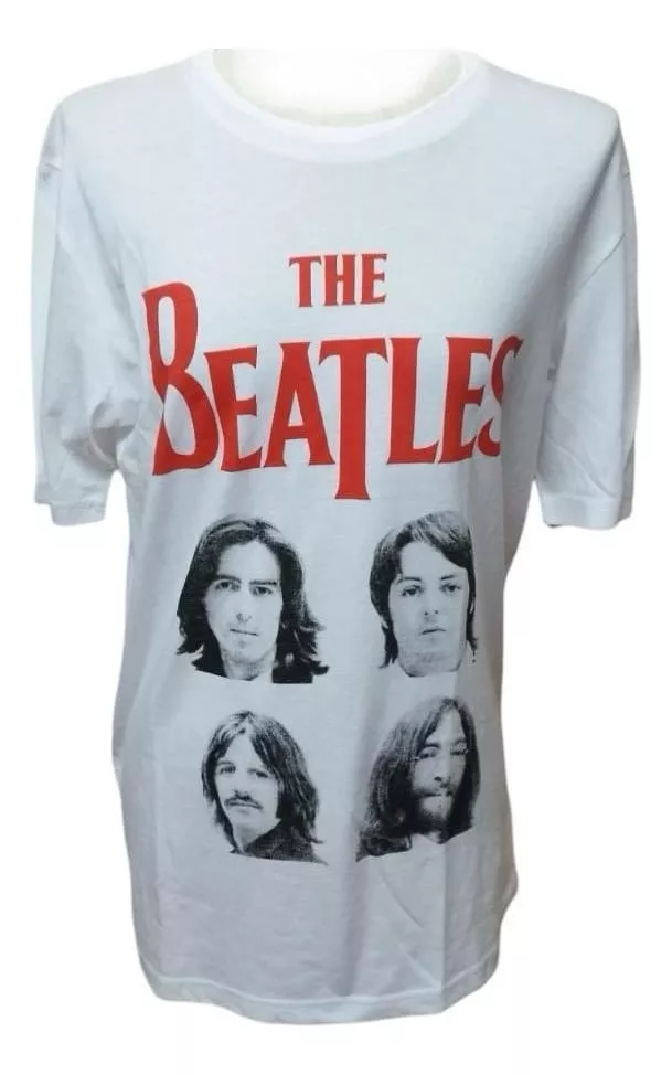 THE BEATLES POLERA BLANCA ROSTROS TALLA M - 1