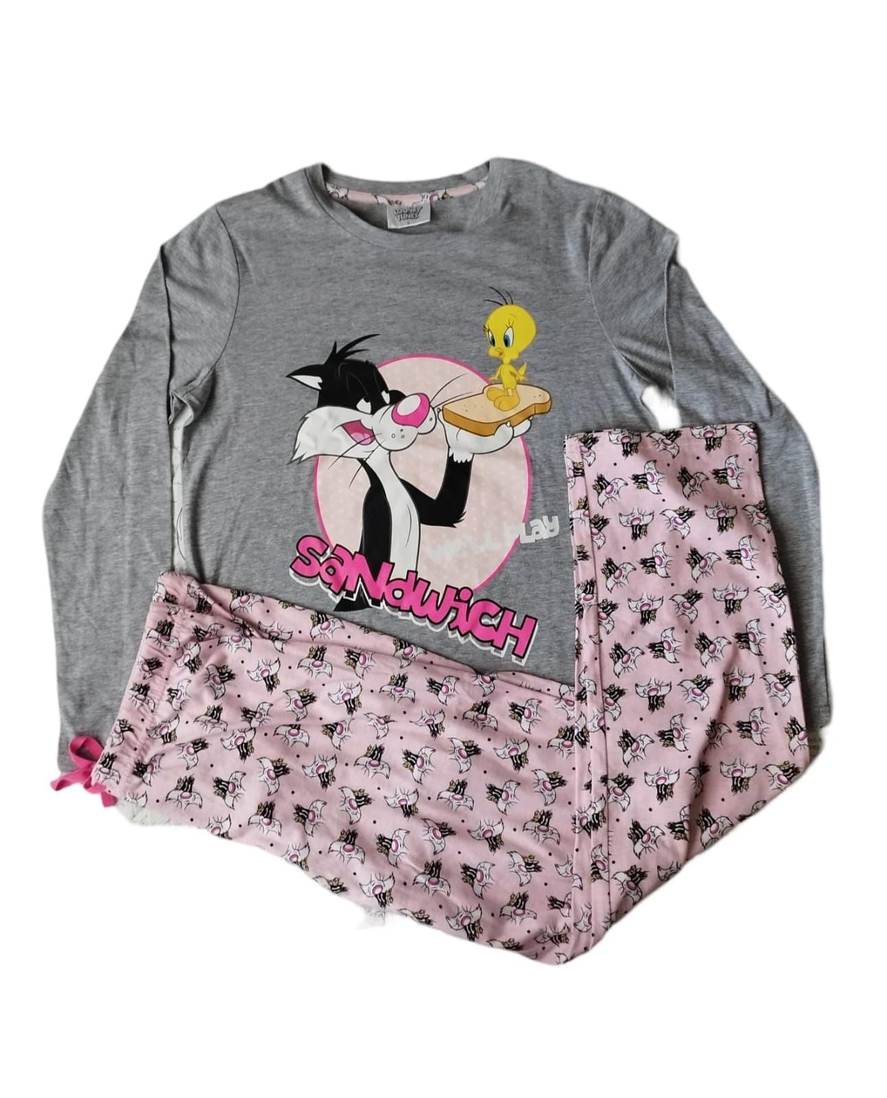 PIJAMA DE MUJER DISEÑO SILVESTRE Y PIOLIN LOONEY TUNES TALLA S - 1