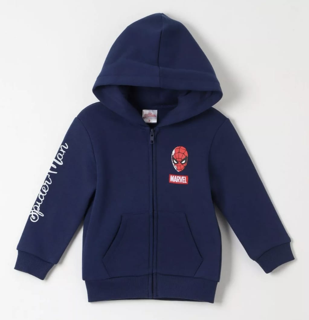 POLERON CON CAPUCHA Y CIERRE TALLA 3 DISEÑO SPIDERMAN MARVEL - 1