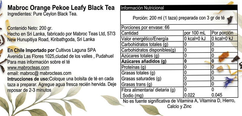 TE EN HOJAS MABROC PURE CEYLON LONG LEAF ORANGE PEKOE 200GRS - 4