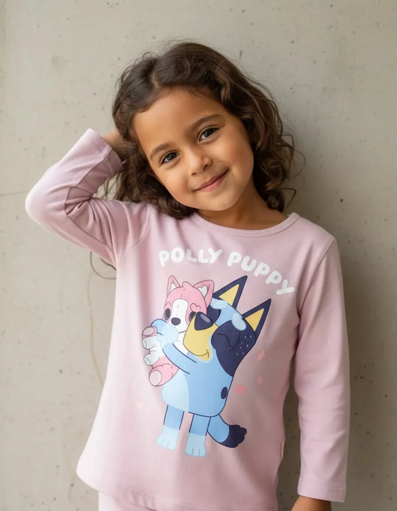 POLERA BLUEY TALLA 3 MANGA LARGA COLOR ROSA - 1