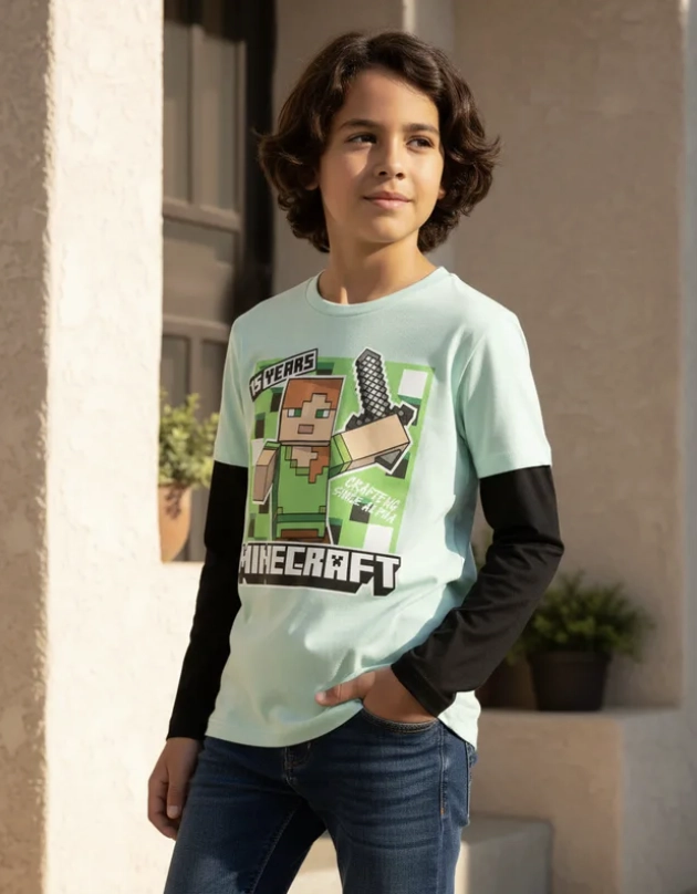 POLERA MINECRAFT MANGA LARGA DIFERENTES TALLAS - 1