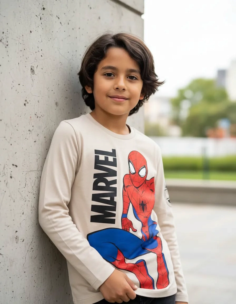POLERA SPIDERMAN TALLA 14 MANGA LARGA COLOR BEIGE - 1