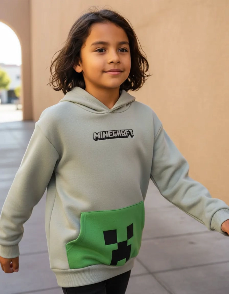 POLERON MINECRAFT TALLA 8 CON CAPUCHA COLOR VERDE - 1