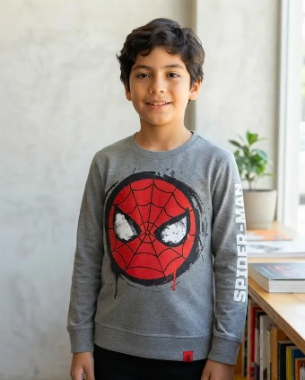 POLERON SPIDERMAN TALLA 10 COLOR GRIS - 1