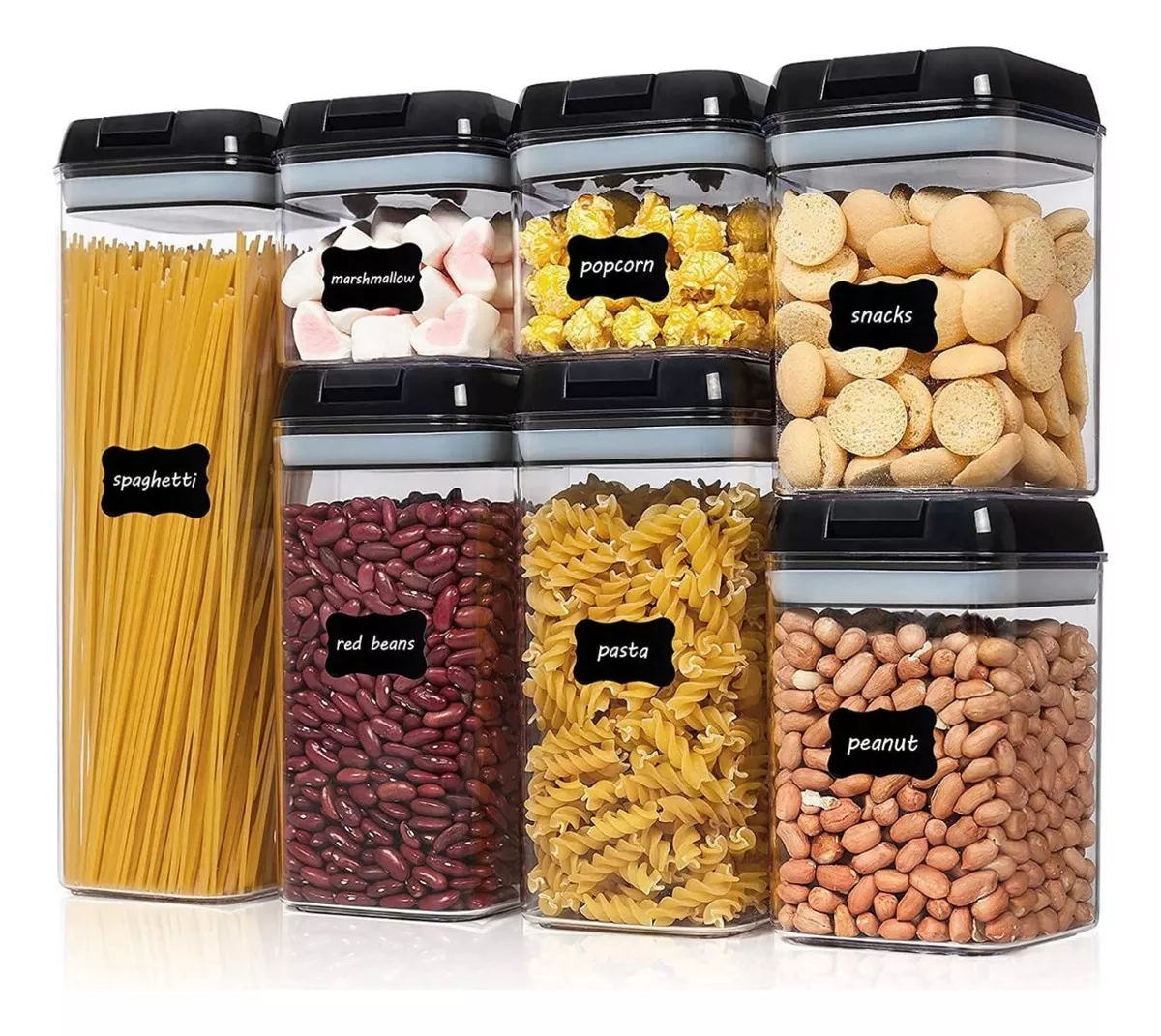 SET DE 7 CONTENEDORES HERMETICOS DE PLASTICO COCINA DESPENSA - 1