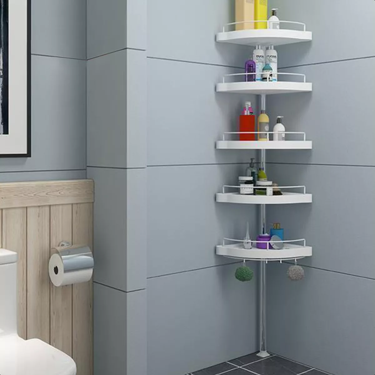 ESQUINERO ORGANIZADOR BAÑO 4 REPISA AJUSTABLE DUCHA MULTIUSO - 1