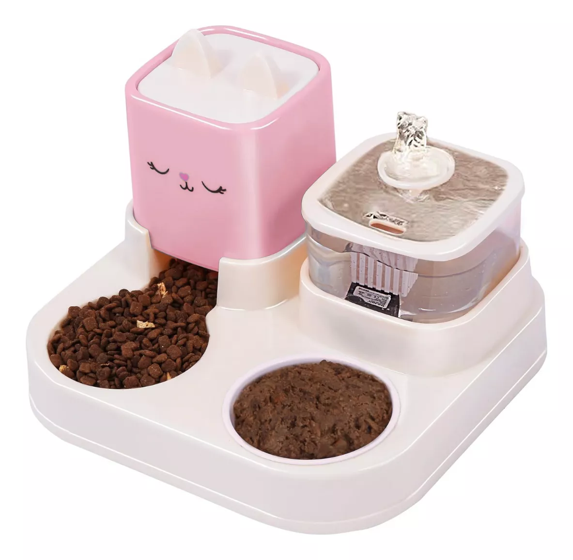 DISPENSADOR DE COMIDA + CUENCO Y FUENTE ELÉCTRICA MASCOTAS  COLORES - 1