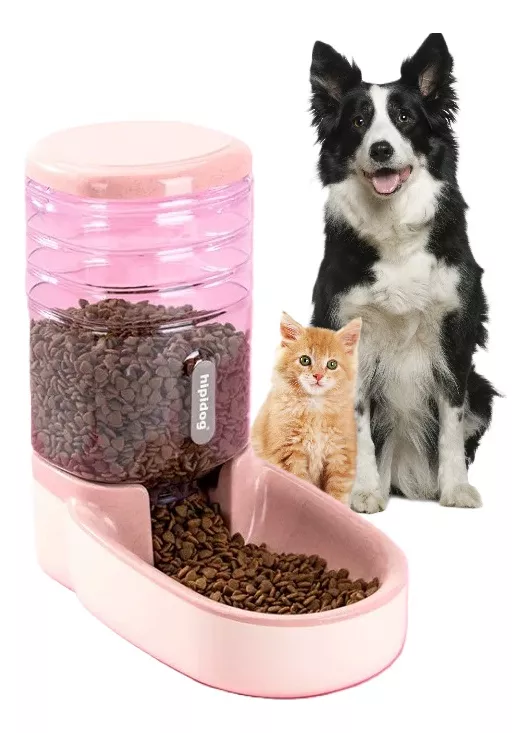 DISPENSADOR DE COMIDA PARA PERROS CONTENEDOR COMIDA MASCOTAS COLOR ROSADO - 1