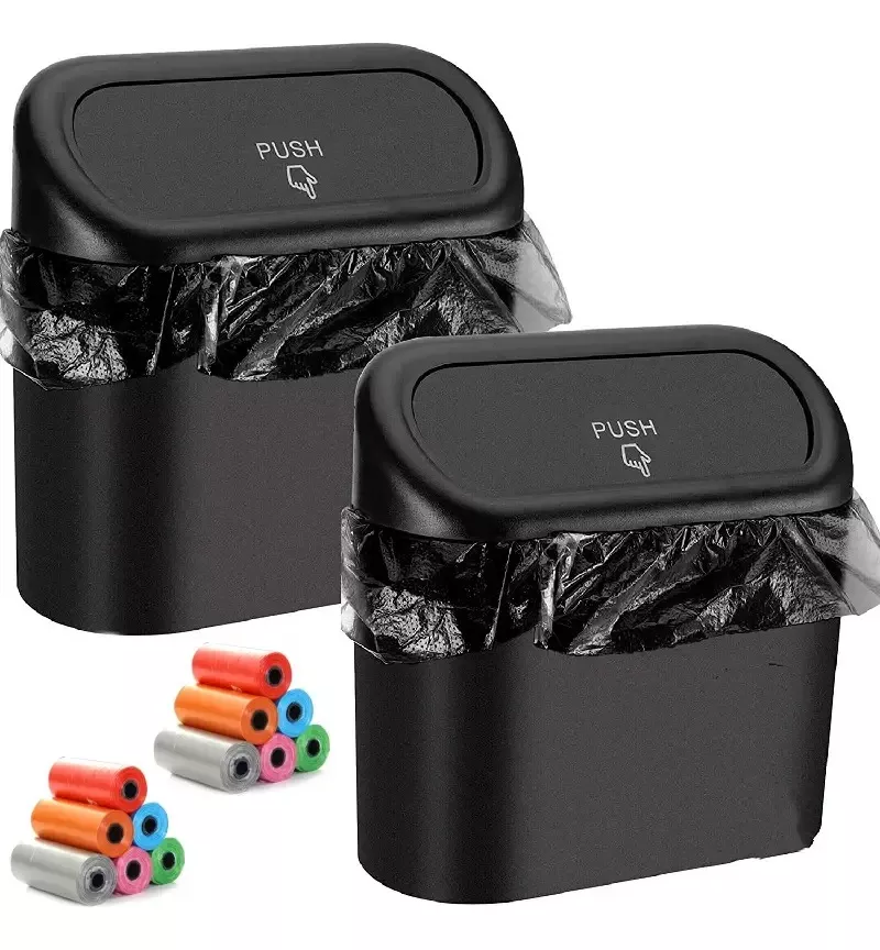 2PCS BASURERO PARA AUTO PORTATIL Y 10 UDS BOLSA DE BASURA - 1