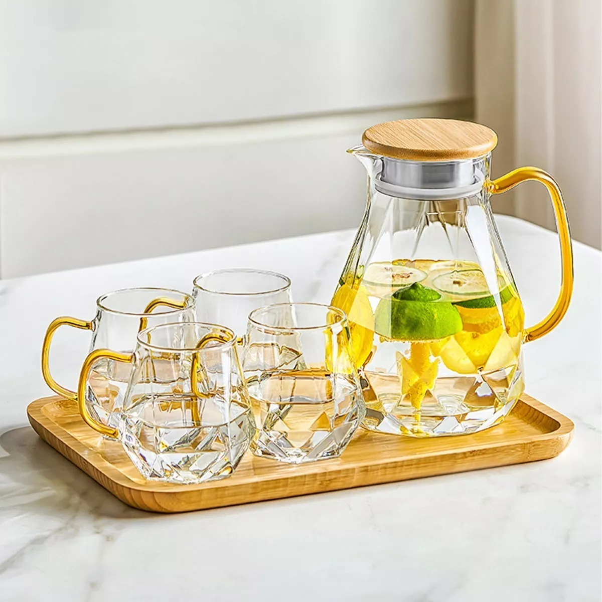 INCREÍBLE JARRA DE TÉ + 4 TAZAS DE CRISTAL - 1