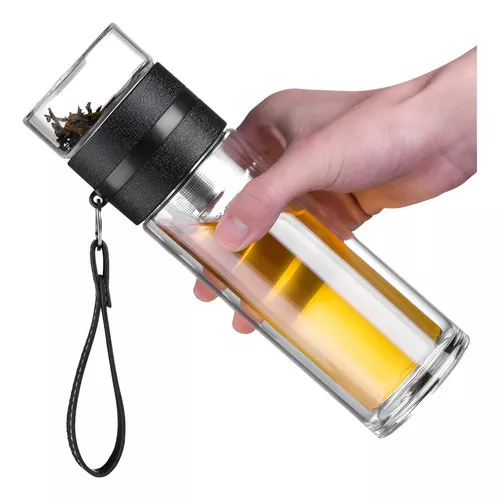 BOTELLA INFUSOR VIDRIO BOROSILICATO INFUSIÓN SEPARADO DE TÉ COLOR NEGRO - 1