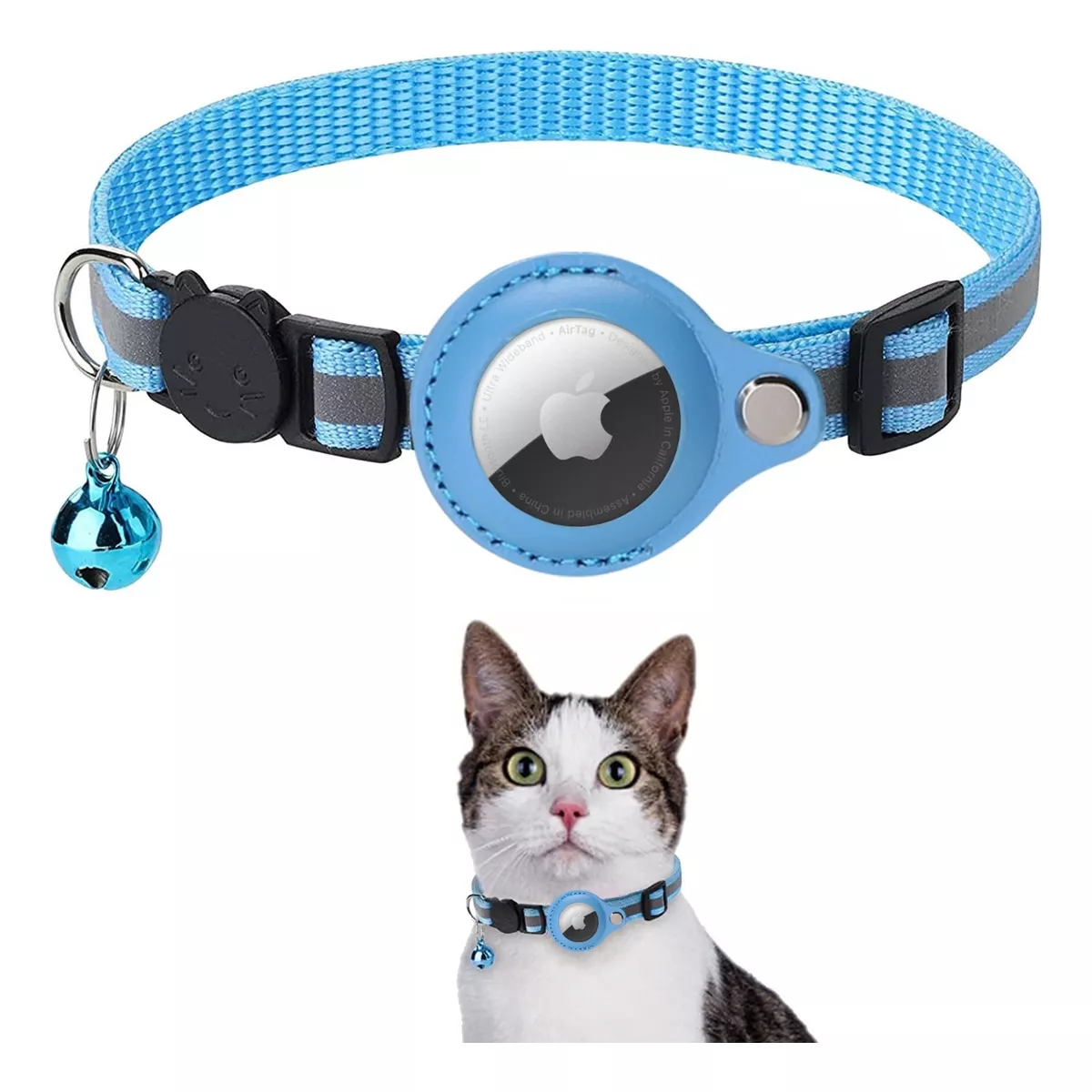 COLLAR CON FUNDA CORREA PARA AIRTAG LOCALIZAR GATOS Y PERROS CELESTE - 1