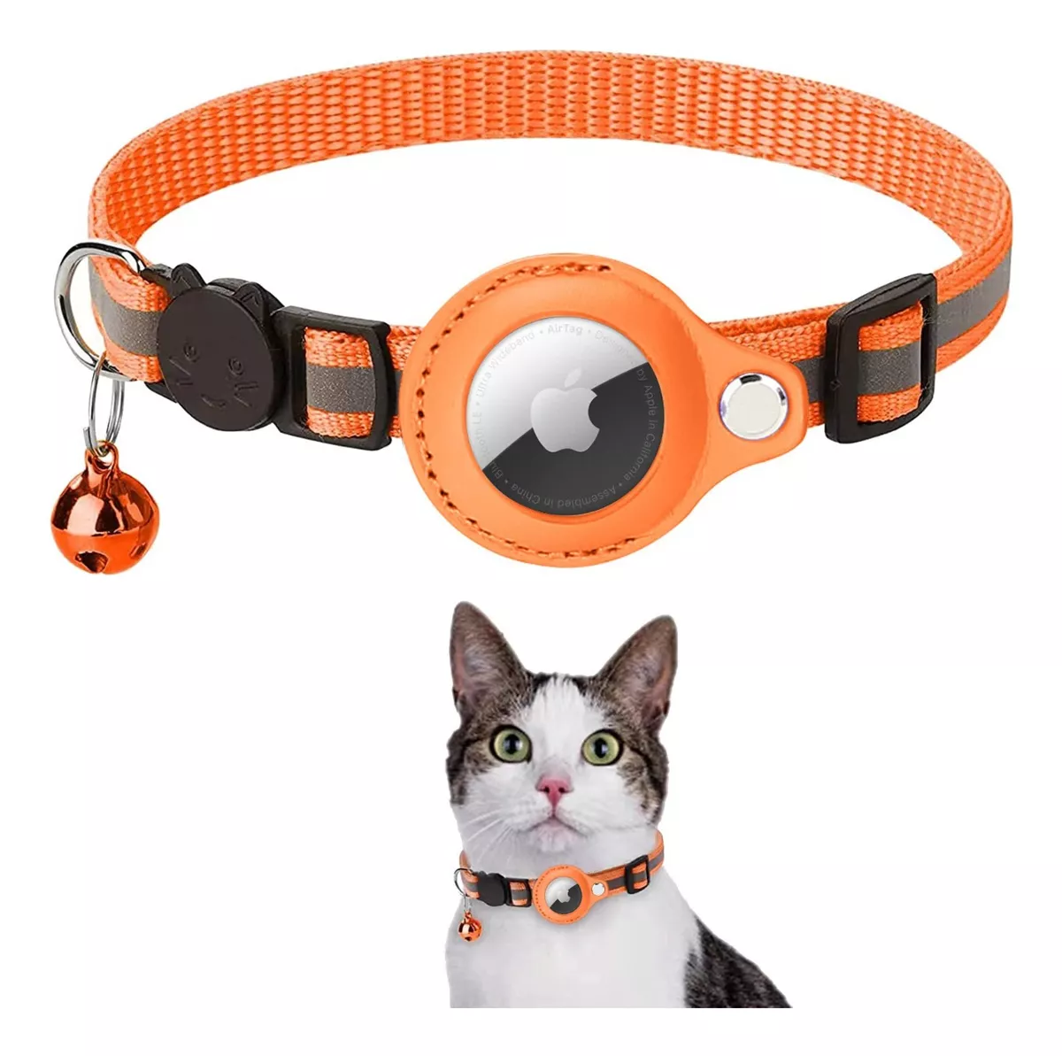 COLLAR CON FUNDA CORREA PARA AIRTAG LOCALIZAR GATOS Y PERROS NARANJO - 1