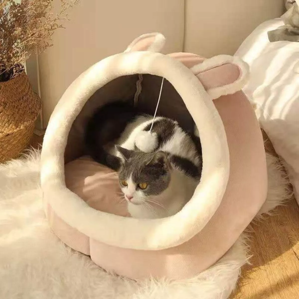 CASA CAMA PLUSH IGLÚ NIDO MASCOTA PERRO GATOS ROSADO - 1